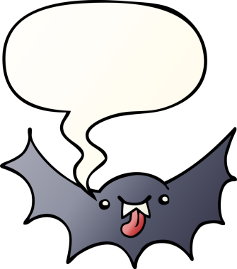 Bir insan tarafından çizilmiş, konuşma baloncuklu çizgi vampir yarasa.