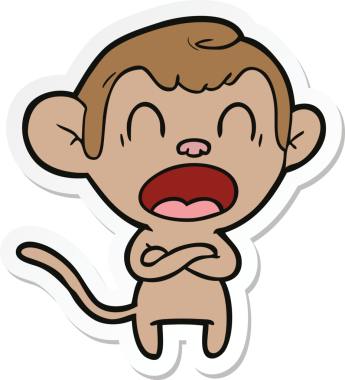 Bir insan tarafından çizilmiş bağıran çizgi film maymunu çıkartması.