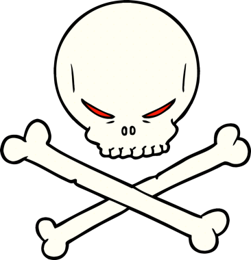 bir insan tarafından çizilmiş karikatür kafatası ve çapraz kemikler