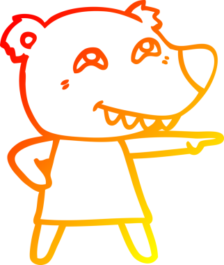 Bir insan tarafından çizilen dişleri gösteren ayı kızı gösteren bir çizgi film çizimi.