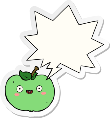 bir insan tarafından çizilmiş konuşma balonu çıkartmalı çizgi film elması.