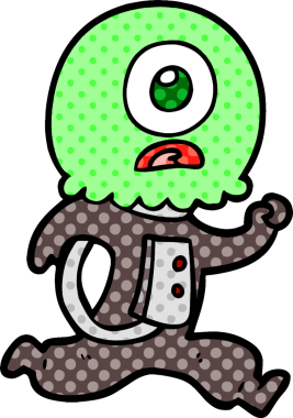 Çizgi film Tepegöz uzaylı uzay adamı bir insan tarafından çiziliyor.