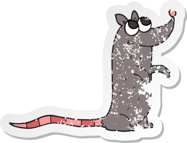 Bir insan tarafından çizilmiş karikatür faresinin gerilmiş çıkartması.