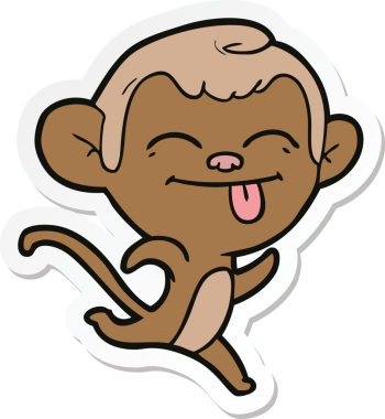 Bir insan tarafından çizilmiş komik bir maymun çıkartması.