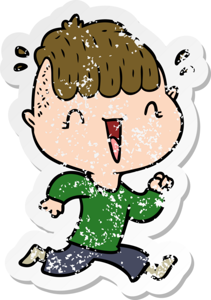 Bir çizgi filmin kederli çıkartması. Mutlu çocuk. Bir insan tarafından çizilmiş.