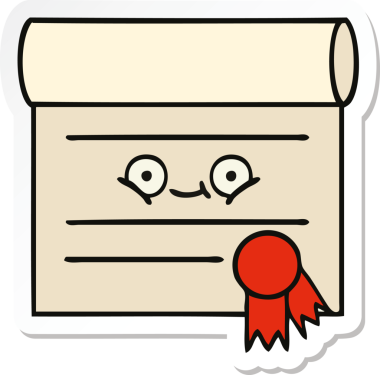 Bir insan tarafından çizilmiş şirin bir karikatür sertifikasının etiketi.