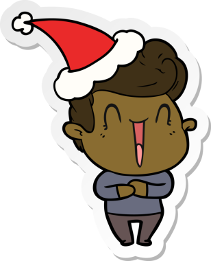 Heyecanlı adam el çizimi bir insan tarafından çizilmiş Noel Baba şapkası.