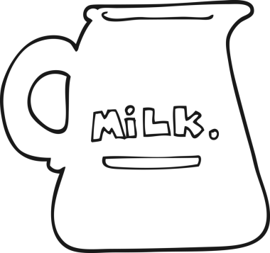 Bir insan tarafından çizilmiş siyah beyaz süt sürahisi.