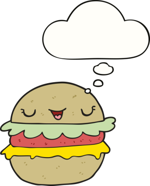 Bir insan tarafından çizilmiş düşünce baloncuklu çizgi film burgeri.