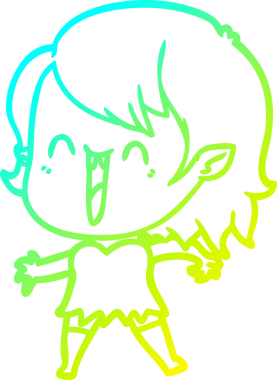 Bir insan tarafından çizilen mutlu vampir kız çizgi filminin soğuk gradyanı.