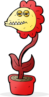 Bir insan tarafından çizilmiş karikatür canavar çiçeği.