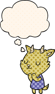 Çizgi roman tarzında bir insan tarafından çizilmiş düşünce balonlu bir keçi.