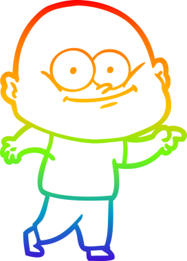 Gökkuşağı gradyan çizgi çizimi bir insan tarafından çizilmiş kel bir adamın çizimi