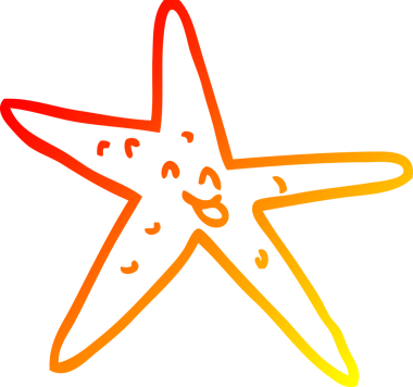 Bir insan tarafından çizilen mutlu yıldız balığının sıcak çizgi çizimi