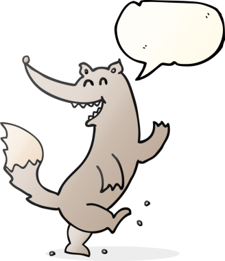 Bir insan tarafından çizilmiş serbest konuşma balonu çizgi filmi mutlu kurt dansı.