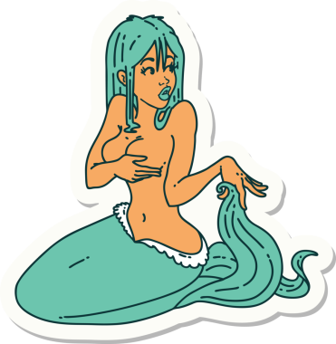 Bir insan tarafından çizilmiş geleneksel bir denizkızı stili dövme çıkartması.