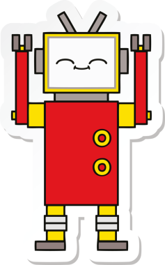 Bir insan tarafından çizilmiş şirin çizgi film robotunun çıkartması.