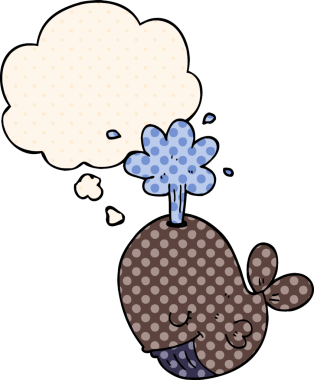 Bir insan tarafından çizilmiş, düşünce baloncuğu olan çizgi film balinası.