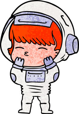 Bir insan tarafından çizilmiş meraklı astronot çizgi filmi.