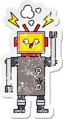 Bir insan tarafından çizilmiş sevimli bir çizgi film robotunun sıkıntılı çıkartması.