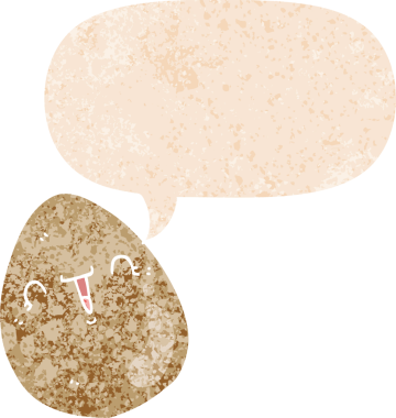 Konuşma baloncuklu çizgi film yumurtası grunge sıkıntılı retro tarzı bir insan tarafından çizilmiş.