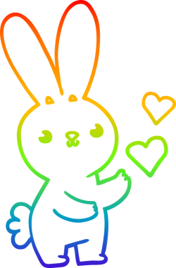 Gökkuşağı gradyan çizgisi. Sevgi dolu bir tavşan çizimi. Bir insan tarafından çizilmiş.
