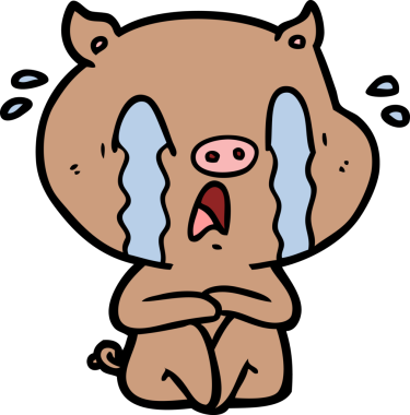 Bir insan tarafından çizilmiş ağlayan domuz çizgi filmi.