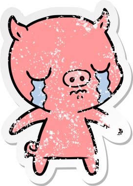 Bir insan tarafından çizilmiş ağlayan bir domuzun sıkıntılı çıkartması.