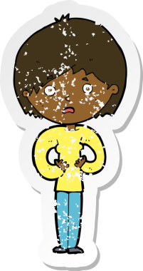 Bir insan tarafından çizilen Kim Ben jestini yapan karikatürlü bir kadının gerilimli çıkartması.