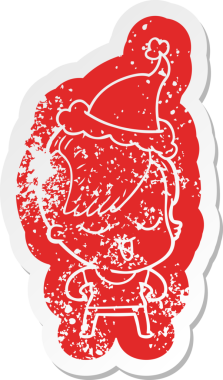 Mutlu karikatür, bir insan tarafından çizilmiş Noel Baba şapkası takan bir kızın sıkıntılı çıkartması.