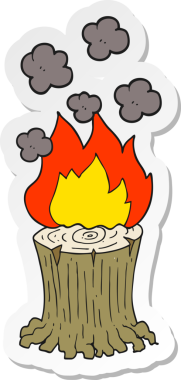 Bir insan tarafından çizilmiş yanan ağaç kütüğünün çıkartması.