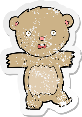 Bir insan tarafından çizilmiş bir oyuncak ayının karikatürdeki gerilimli çıkartması