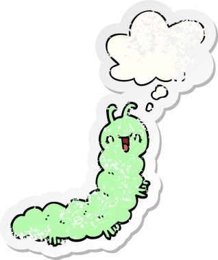 Düşünce baloncuğu olan çizgi film tırtılları insan tarafından çizilmiş yıpranmış bir çıkartma gibi.