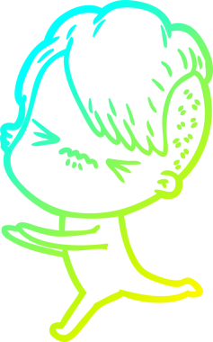 Bir çizgi film karakteri çizen soğuk gradyan, bir insan tarafından çizilmiş hippi bir kız.