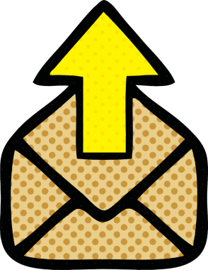 Bir insan tarafından çizilmiş oklu bir zarfın karikatürü.