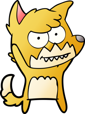 Bir insan tarafından çizilmiş sırıtan tilki çizgi filmi.