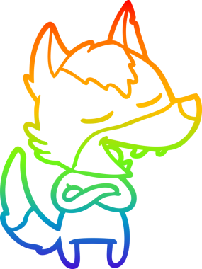 Gökkuşağı gradyan çizgi çizimi bir insan tarafından çizilmiş gülen bir kurt çizgi.