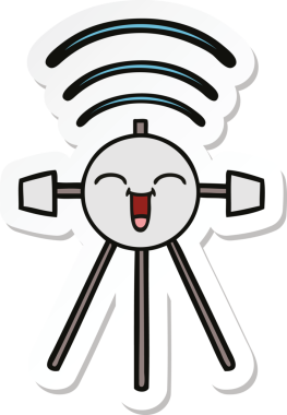 Bir insan tarafından çizilmiş şirin bir çizgi film uydusunun çıkartması.