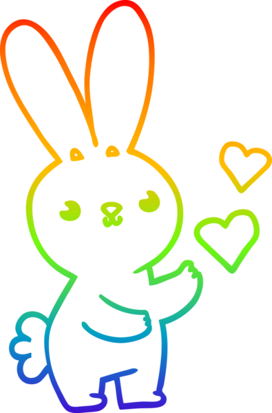 Gökkuşağı gradyan çizgisi. Sevgi dolu bir tavşan çizimi. Bir insan tarafından çizilmiş.