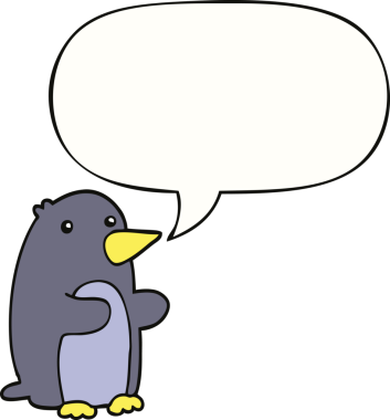Bir insan tarafından çizilmiş konuşma balonu olan penguen çizgi filmi.
