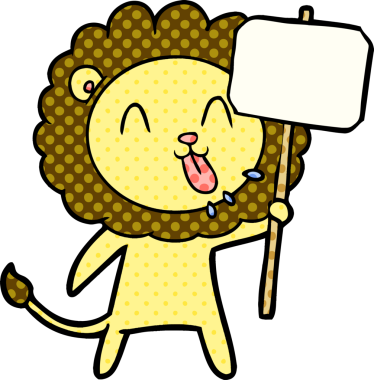 Bir insan tarafından çizilmiş mutlu çizgi film aslanı.