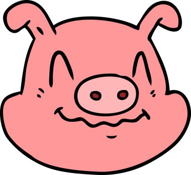 Bir insan tarafından çizilmiş domuz suratlı çizgi film.