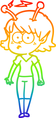 Gökkuşağı gradyan çizgisi bir insan tarafından çizilmiş uzaylı bir kızın çizimi