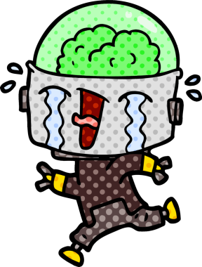 Bir insan tarafından çizilen ağlayan robot çizgi film.