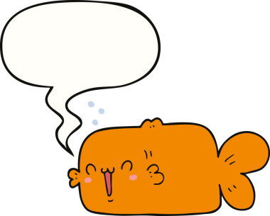 Bir insan tarafından çizilmiş konuşma balonlu çizgi film balığı.