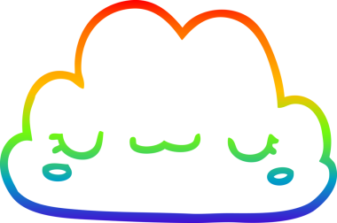 Gökkuşağı gradyan çizgisi bir insan tarafından çizilmiş şirin bir karikatür bulutu