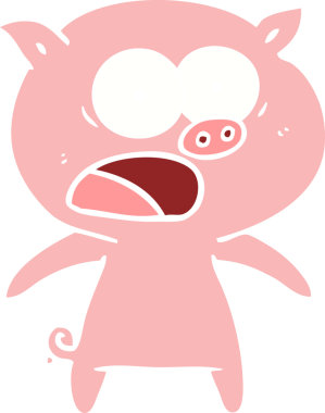 Bir insan tarafından çizilmiş düz renkli çizgi film domuzu.