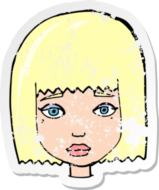 Bir insan tarafından çizilmiş bir karikatür kadın yüzünün gerilimli yapıştırması.