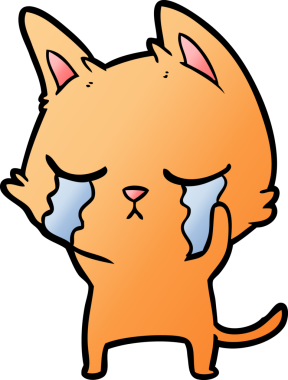 Bir insan tarafından çizilmiş ağlayan çizgi film kedisi.