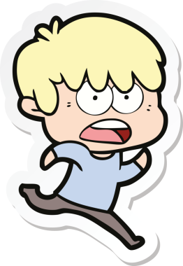 Bir insan tarafından çizilmiş endişeli bir çizgi film çocuğunun çıkartması.